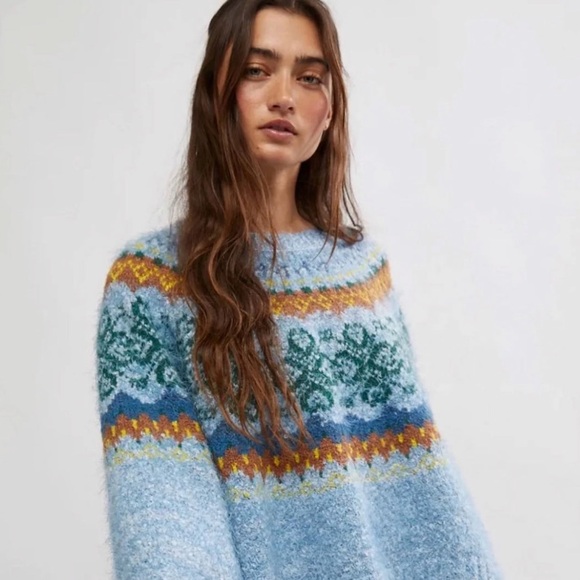 NWT Free People Festive Frost Sweater Ice Blue Size M - Picture 3 of 11